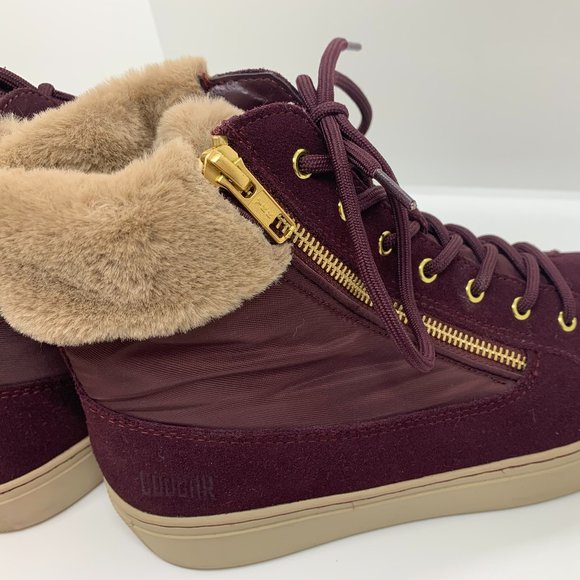 COUGAR Dublin Wine Zip UP & Lace Suede High top with Fur Lining Women's 8M - Picture 1 of 10